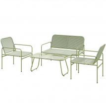 Outsunny Salon de Jardin extérieur résine tressée 4 places, canapé 2 places, 2 chaises, table en verre trempé cadre acier vert