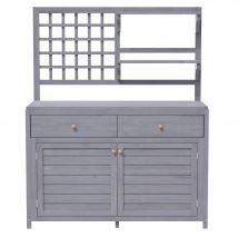 Armoire de jardin en bois avec étagères, armoire extérieure multifonctionnelle avec plateau ouVert, 141,5x44x105 cm, Gris