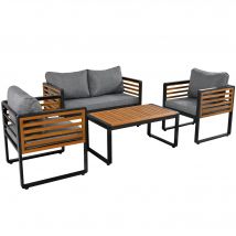 Ensemble de mobilier de jardin 4 pièces avec canapé 2 places, 2 fauteuils individuels et table, Gris Antique