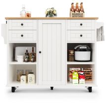 Îlot de cuisine moderne, espace de rangement multifonctionnel, 127×46×91,5 cm, Blanc