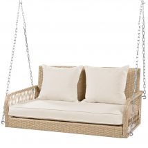 Balancelle jardin, Balancelle suspendue Balancelle extérieur avec coussins de siège et de dossier amovibles et lavables, 2 places, 113×54×53 cm, Beige