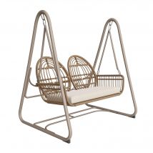 Balancelle jardin pour 2 personnes, Balancelle pour jardin avec dossier, Balancelle extérieur suspendue, 141×109×143 cm, Beige +Jaune   Aosom France