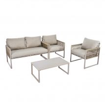 Ensemble de salon de jardin, ensemble de meubles de jardin moderne 4 pièces en corde avec coussins de siège, Kaki