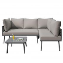 Ensemble salon de jardin, Canapé de jardin en forme de L, Canapé éxterieur avec corde tissée à la main, 2 canapés et 1 table, Gris   Aosom France