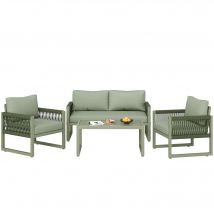 Ensemble de salon de jardin, ensemble de meubles de jardin moderne en 4 pièces en corde avec coussins de siège, Vert