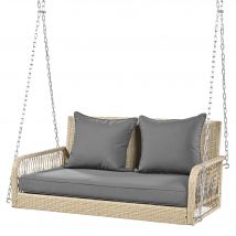 Balancelle jardin, Balancelle suspendue Balancelle extérieur avec coussins de siège et de dossier amovibles et lavables, 2 places, 113x54x53 cm, Beige