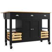 Îlot central cuisine, îlot de cuisine, Desserte cuisine avec côtés rabattables, espace de rangement, 120×45×90 cm, Noir+Couleur naturelle