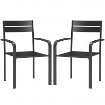Outsunny Lot de 2 chaises de jardin chaises empilables d'extérieur avec accoudoirs, cadre en aluminium 56 x 58 x 83 cm gris foncé