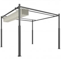 Outsunny Pergola de jardin exterieur 3 x 3 m avec toit rétractable et fixation magnétique, abri soleil UPF30+, crème