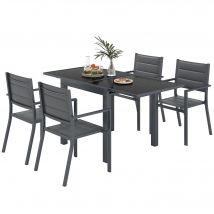 Outsunny Salon de jardin en aluminium et textilène table extensible 4 chaises empilables 4 personnes gris