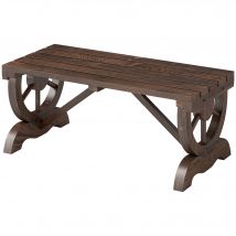 Outsunny Banc de jardin en bois avec assise à lattes, roue décorative, pour patio terrasse balcon arrière-cour, marron