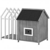 PawHut Niche pour chien extérieur en bois maison chien extérieur avec terrasse, porte à lamelles, 106 x 62,5 x 80,5 cm, gris