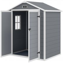 Outsunny Abri de jardin cabanon en résine polypropylène 2,12 m² - 2 portes 1 fenêtre et 1 grille d'aération, toit en pente, gris