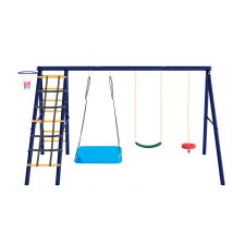 Balançoires multifonctionnel, Balancoire bébé pour l'extérieur avec structure d'escalade, panier de basket, 310x174x203cm, Bleu antique   Aosom France