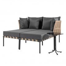 Salon de jardin, Canapé de jardin amovible et modulaire, Canapé extérieur, Table basse en verre trempé, Gris + Marron   Aosom France