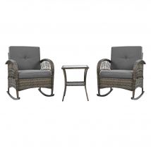 Ensemble de jardin balcon Fauteuil à bascule jardin exterieur en rotin 3 pièces avec 2 fauteuils à bascule, table en verre trempé, Gris   Aosom France