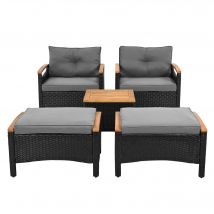 Ensemble Salon de jardin en rotin Table et chaise de jardin 5 pièces avec 2 chaises, 2 tabourets et 1 table, Noir+Gris   Aosom France