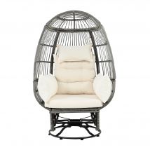 Fauteuil suspendu exterieur, Fauteuil en œuf en rotin pivotant à 360°, avec coussin amovible, 100x80x150 cm, Naturel+Blanc   Aosom France