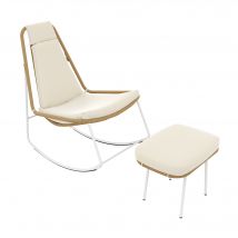 Ensemble de 2 fauteuils à bascule exterieur Fauteuil à bascule jardin avec corde tressée à la main, avec repose-pieds, Beige+Marron   Aosom France
