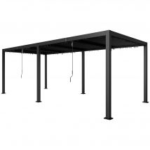 Outsunny Pergola 3 x 6 m  pergola d'extérieur tonnelle avec persiennes manivelle, toit réglable en aluminium crochets gris foncé