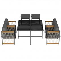 Table et chaise de jardin, Salon de jardin 7 pièces avec plateau en verre trempé, accoudoirs, coussins, pour 6 personnes, Noir+Naturel   Aosom France