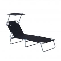 Outsunny Transat Bain de Soleil Noir Inclinable Multi-Positions avec Pare-Soleil Réglable 187x58x36cm   Aosom France
