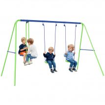 Outsunny Balançoire 3 agrès portique avec 2 balançoires et face à face métal époxy anticorrosion PE 2,8L x 1,4l x 1,78H m bleu vert