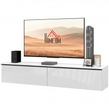 HOMCOM Meuble TV suspendu avec placard, pour téléviseurs jusqu'à 70 pouces, effet brillant, blanc