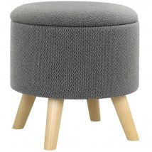 HOMCOM Pouf rond repose-pieds tabouret avec coffre de rangement pieds en bois design moderne gris