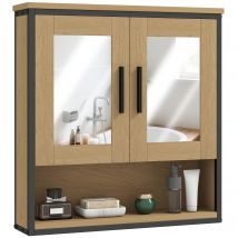 HOMCOM Armoire murale salle de bain avec miroir, meuble salle de bain avec compartiment ouvert et étagère réglable, chêne