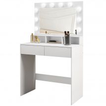 HOMCOM Coiffeuse mit Hollywood-Spiegel, Schminktisch mit Schubladen, 3 Beleuchtungsmodi, 10 Glühbirnen, moderner Friseurtisch für Schlafzimmer, Wohnzimmer, 80 x 40 x 135 cm, Weiß   Aosom