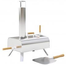 Outsunny Four à pizza extérieur portable à bois ou à pellet avec pierre à pizza pieds pliables cheminée acier inoxydable argenté