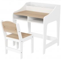 AIYAPLAY Kinder Schreibtisch- und Stuhlset für Kinder im Alter von 3 bis 8 Jahren, Schreibtisch für Jungen und Mädchen mit Stuhl, offenen Fächern und Regalen, für Schlafzimmer, Spielzimmer, Kindertagesstätte, Naturholzoptik   Aosom