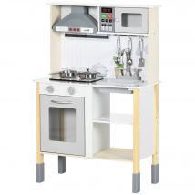 HOMCOM Spielküche für Kinder mit höhenverstellbarer Funktion, Soundeffekten, Lichtern und Zubehör, aus MDF und PP, 60x30,5x93,2 cm, Grau und Weiß   Aosom