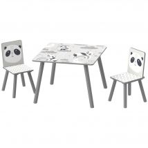 ZONEKIZ Set 3 Stück mit Tisch und 2 Stühlen für Kinder von 3-8 Jahren aus MDF und Kiefernholz, Kindertisch und Stühle mit Tiermotiven, Grau   Aosom