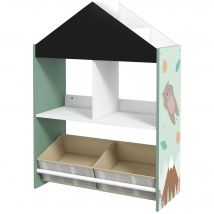 ZONEKIZ Spielzeugregal für Kinder mit Tafel, Kinderzimmermöbel mit herausnehmbaren Schubladen und Regalen, Möbel für Kinderzimmer und Kindergarten, Grün   Aosom