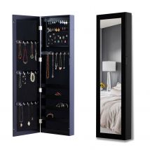 HOMCOM Wand Schmuckschrank mit Haken und Fächern aus Holz, Schmuckschrank mit Spiegel für Ohrringe, Halsketten und Ringe, 37x9.5x121 cm, Schwarz   Aosom