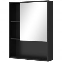 Kleankin Badezimmerschrank mit Spiegel und verstellbaren Regalen, Badezimmerschrank mit platzsparender Tür, Wandmontage, 60x15x76 cm, Schwarz   Aosom