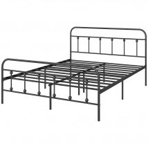 HOMCOM Cadre de lit 140 x 200 cm 2 personnes en acier sommier à lattes tête de lit et pied de lit rangement sous le lit noir
