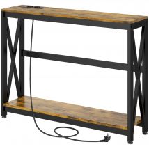 HOMCOM Konsolentisch mit Mehrfachsteckdose, Sofatisch mit 2 Regalen, schmale Eingangskonsole für Wohnzimmer, Schlafzimmer, Flur, 100 x 24 x 75 cm, industrieller Stil, rustikal braun und schwarz   Aosom