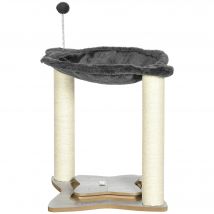 PawHut Katzenkratzbaum max 5kg mit Hängematte, Spielbällen und Sisalstangen, Kratzturm aus MDF und Plüsch, 53,5x53,5x66cm, Grau   Aosom