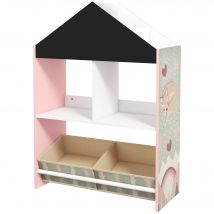 ZONEKIZ Spielzeugregal für Kinder mit Tafel, Kinderzimmermöbel mit herausnehmbaren Schubladen und Regalen, Einrichtung für Kinderzimmer und Kindergarten, Rosa   Aosom