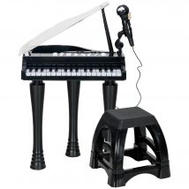 AIYAPLAY Kinderklavier mit 32 Tasten, Hocker, Mikrofon und Musik, Spielzeugklavier mit abnehmbaren Beinen, Schwarz   Aosom
