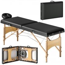 HOMCOM Mobile Massageliege 2 Zonen Klappbar Massagetisch Höhenverstellbar Massagebank 70 cm Breit mit Kopfstütze, Holzfüßen Massagebett Kosmetikliege Schwarz   Aosom