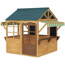 AIYAPLAY Cabane enfant extérieur pliable avec porte, fenêtres, stations de service, capes de pluie, tableaux noirs, jaune