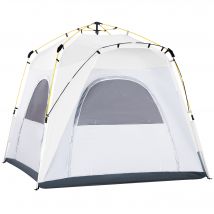 Outsunny Tente de camping familiale 4 personnes montage instantanée pop-up 4 fenêtres pare-soleil dim. 2,4L x 2,4l x 1,95H m blanc gris