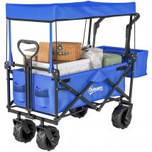 Outsunny Chariot pliant avec toit, poignée, panier chariot de transport pliable tout-terrain acier noir Oxford bleu