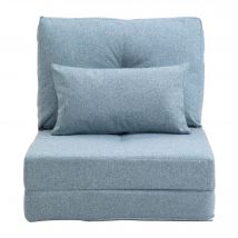 HOMCOM Bodensessel 2-in-1 Klappbett mit verstellbarer Rückenlehne Bodensofa mit Zierkissen, Bodensitzkissen für Wohnzimmer, Schlafzimmer, Leinen, Himmelblau   Aosom