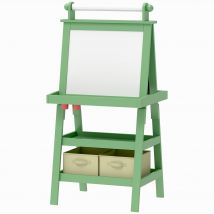 AIYAPLAY Tableau chevalet enfant 3 en 1 avec tableau blanc magnétique, tableau à craie, rouleau papier, 2 paniers, 3-6 ans, vert