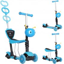 HOMCOM Trottinette pour enfants trottinette 3 roues évolutive 3 en 1 hauteur guidon réglable canne telescopique selle dossier amovible bleu
